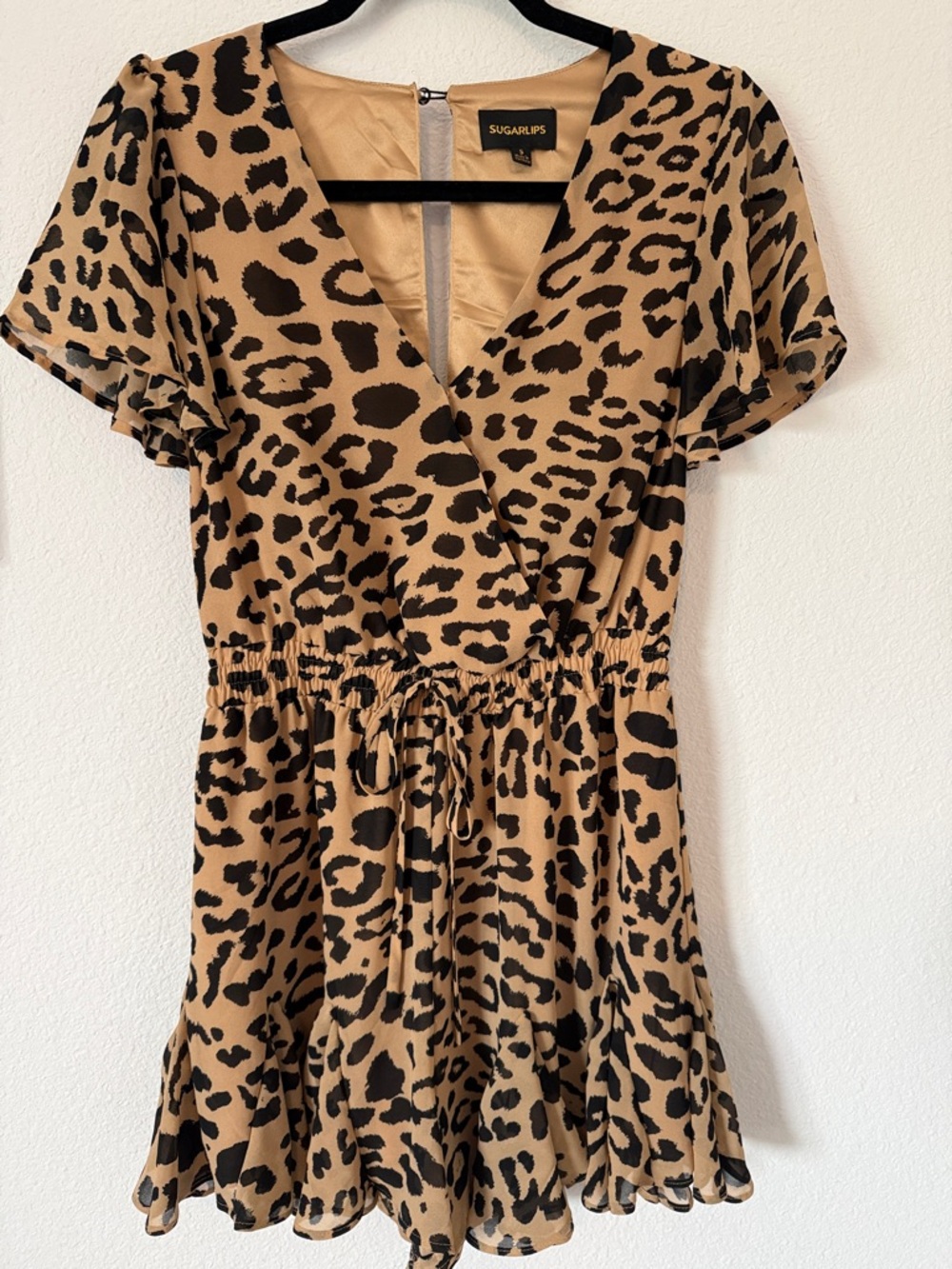 Sugarlips Tan & Black Leopard Print Tie waist Romper